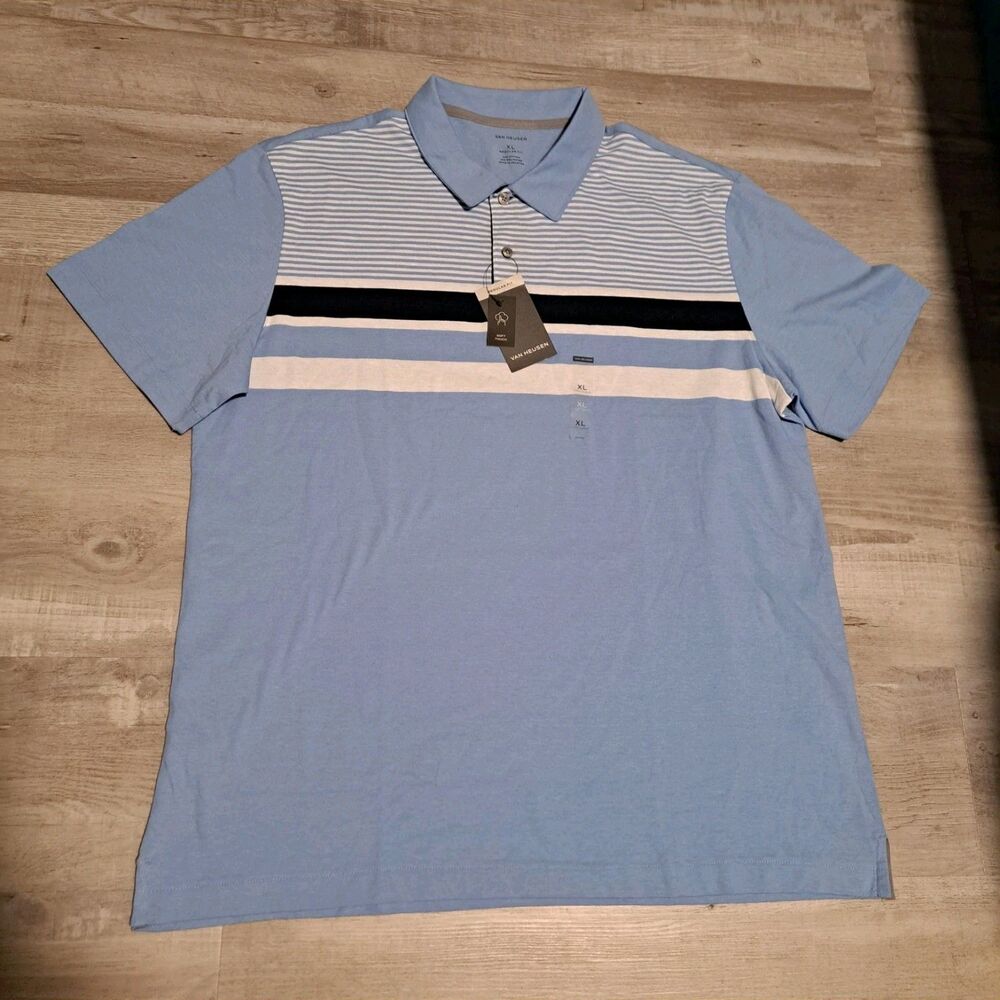 Van Heusen Soft Touch Regular Fit Blue Striped Men's Polo Shirt XL